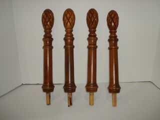 Antique Carved Wood Bed Posts 4 Complete Finial Ends - Maple Nutmeg Color