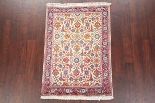 VINTAGE 3x5 IVORY Floral Persian Area Rug Hand made Oriental Wool All - Over 3