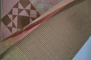 patchwork quilt brown pink green civil war era pair 50 x 97 repair early antique 6