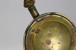 A RARE MINIATURE 19TH C BRASS AND WOOD EMBER CARRIER IN THE FORM OF A BEDWARMER 6