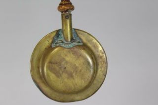A RARE MINIATURE 19TH C BRASS AND WOOD EMBER CARRIER IN THE FORM OF A BEDWARMER 8