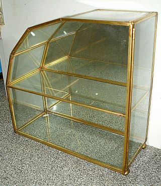 Vintage Brass & Glass Curio Display Side Cabinet From Franklin 2 Shelf Arch