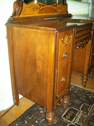 Antique Vintage ' 20s - ' 30s 4 Drawer Wood Vanity Dressing table Desk with mirror 10