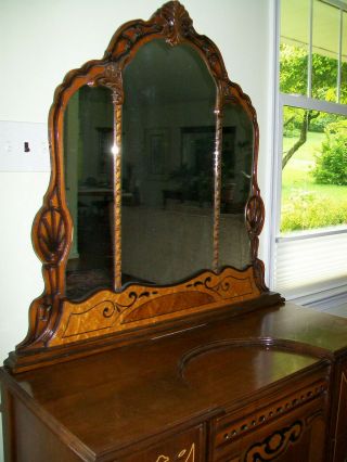 Antique Vintage ' 20s - ' 30s 4 Drawer Wood Vanity Dressing table Desk with mirror 3