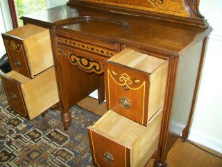 Antique Vintage ' 20s - ' 30s 4 Drawer Wood Vanity Dressing table Desk with mirror 7