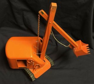 Vintage Structo Crane Shovel Bucket Orange Pressed Steel Metal Construction Toy