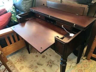 Antique Mahogany Colonial Mfg Ladies Spinet Writing Desk Flip - Top Table 9