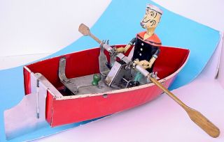 1935 Hoge Popeye The Sailor Row Boat 268 Rare Pressed Steel Wind Up