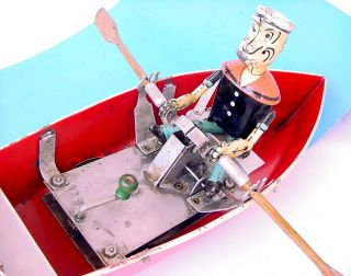 1935 HOGE POPEYE THE SAILOR ROW BOAT 268 RARE PRESSED STEEL WIND UP 3