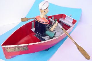 1935 HOGE POPEYE THE SAILOR ROW BOAT 268 RARE PRESSED STEEL WIND UP 4