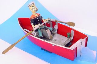 1935 HOGE POPEYE THE SAILOR ROW BOAT 268 RARE PRESSED STEEL WIND UP 7