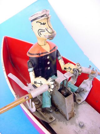 1935 HOGE POPEYE THE SAILOR ROW BOAT 268 RARE PRESSED STEEL WIND UP 8