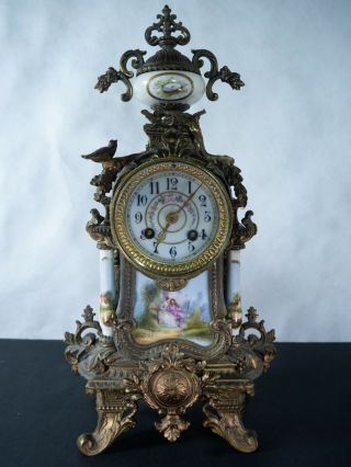 Sevres Clock With Hand Painted Porcelain Inserts,  Bronze And Beautifully Ornate