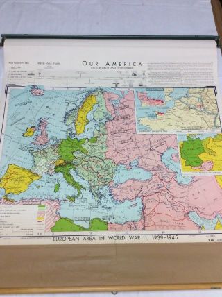 Vintage Denoyer - Geppert European Area In World War Ii 1939 - 45 Pull Down Map 853s