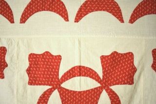 1890 ' s Vintage Red & White Oak Reel Applique Antique Quilt Top SWAG BORDER 3