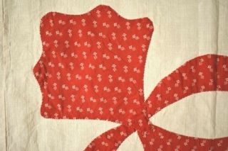 1890 ' s Vintage Red & White Oak Reel Applique Antique Quilt Top SWAG BORDER 4