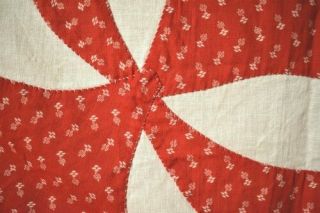 1890 ' s Vintage Red & White Oak Reel Applique Antique Quilt Top SWAG BORDER 7