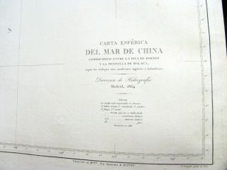 China sea.  Antique Map.  Madrid 1864.  Borneo.  Malaca 2