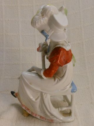 Fine Antique Victorian Porcelain Figure Of Seated Lady With Hat & Fan 2