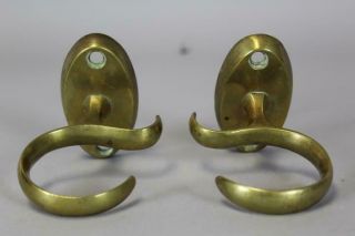 Rare Over - Sized 18th C American Brass Jamb Hooks Fireplace Tool Holders
