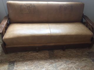 Vintage Wagon Wheel Couch Tan