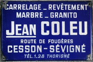 Old Blue French Enamel Building Sign Plaque Notice Coleu Builder Tiler Brittany