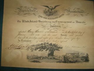 1851 Print Mechanics Industry Certificate Providence Rhode Island American Eagle