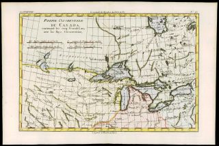 1780 Antique Map Of Partie Occidentale Du Canada Great Lakes By Bonne