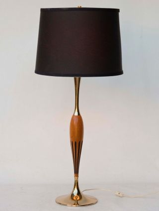 Mid Century Modern Brass Walnut Wood Lamp