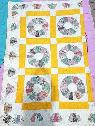 Vintage Quilt Dresden Plate 96 " By 78 " 1930s 1940s