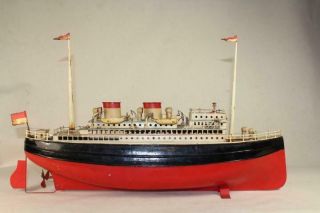 Fleischmann Tin Windup Toy Ocean Liner Clockwork Boat 20 " All Paint