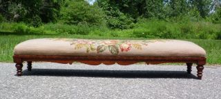Vintage Victorian Long Needlepoint Foot Bench Fender Footstool Carriage Stool
