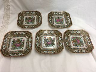5 Famille Rose Plates Chinese With Butterflies
