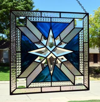 Star Bevel Stained Glass Window Panel