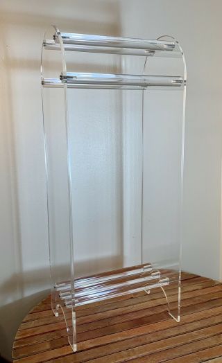 Hollywood Regency Lucite Acrylic Towel Wash Cloth Stand Rack