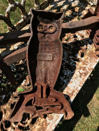 Vintage Antique Cast Iron Owl Fireplace Andirons - Yellow Glass Eyes 8