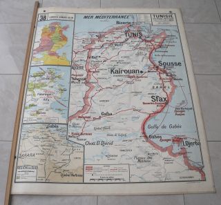 Vidal Lablache Vintage School Map.  No.  38 Africa/Tunisia.  (1m x 1m20). 2