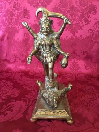 19 Century Bronze Indian Hindu Goddess Kali Standing On Shiva