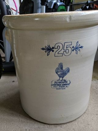 Vintage 25 Gallon Large Crock / Plymouth Stoneware / Red Wing / Pickling Antique