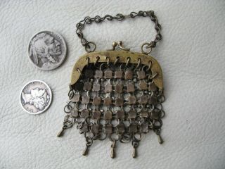 Antique Victorian Brass Chain Mail 4 Drop Chatelaine Bru French Doll Coin Purse