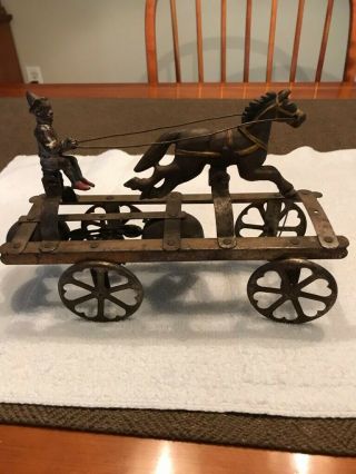 Antique Pull Toy With Horse Rider And Bells 1880 