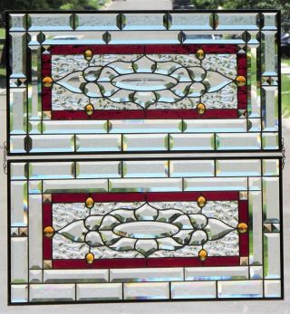 Dynamic Duo •pair Of Beveled Stained Glass Panels • Each 29 1/2 " X 15 1/2 "