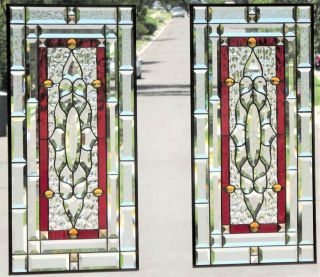 Dynamic Duo •Pair of Beveled Stained Glass Panels • each 29 1/2 