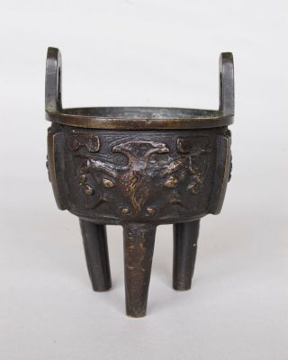 Chinese Bronze Taotie Mask Incense Burner Censer,  Qing Dynasty