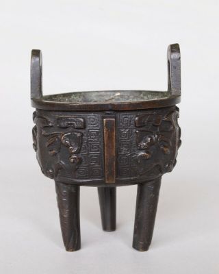 Chinese Bronze Taotie Mask Incense Burner Censer,  Qing dynasty 3