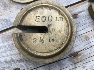 Rare Vintage Antique solid Brass beam platform scale w/weights,  7000lb capacity 11