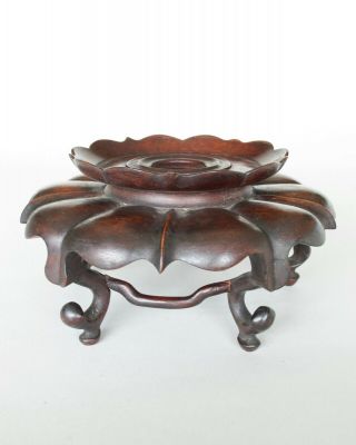Chinese Antique Carved Pierced Hardwood Lotus Display Stand Base Vase Pot (1)