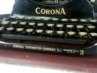 Antique 1900 ' s Corona 3 Folding Typewriter in Case Serial 81053 MFD 1916 2