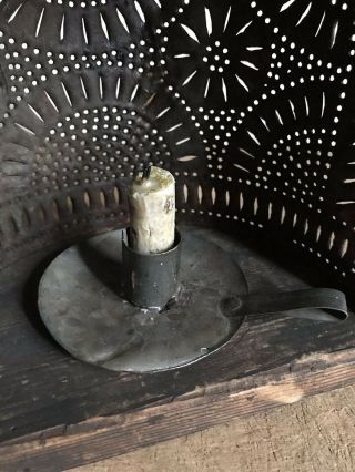 Early Antique Punched Tin Make Do Half Round Candle Lantern Lighting AAFA 3