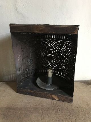 Early Antique Punched Tin Make Do Half Round Candle Lantern Lighting AAFA 6